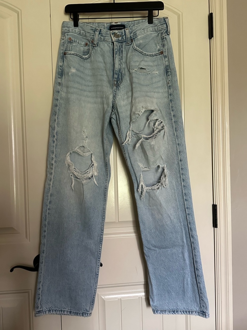Aeropostale Light Blue Distressed Wide Leg Jeans
